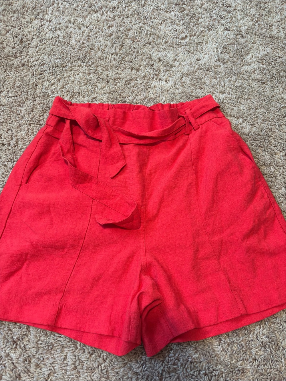 Maurices Vibrant Red High-Waist Paperbag Shorts with Tie